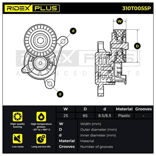 [SUPP-6358-310T0055P] Tensioner Pulley, V-ribbed belt