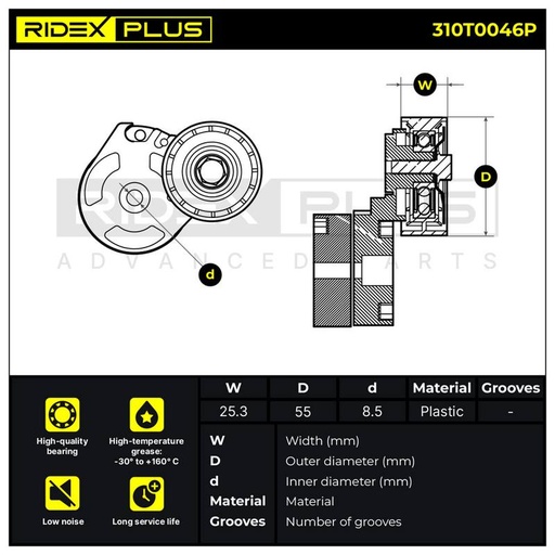 [SUPP-6358-310T0046P] Tensioner Pulley, V-ribbed belt