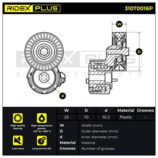 [SUPP-6358-310T0016P] Tensioner Pulley, V-ribbed belt