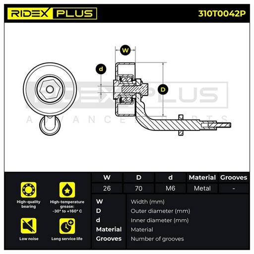 [SUPP-6358-310T0042P] Tensioner Pulley, V-ribbed belt