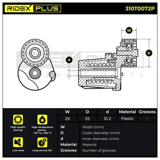 [SUPP-6358-310T0072P] Tensioner Pulley, V-ribbed belt
