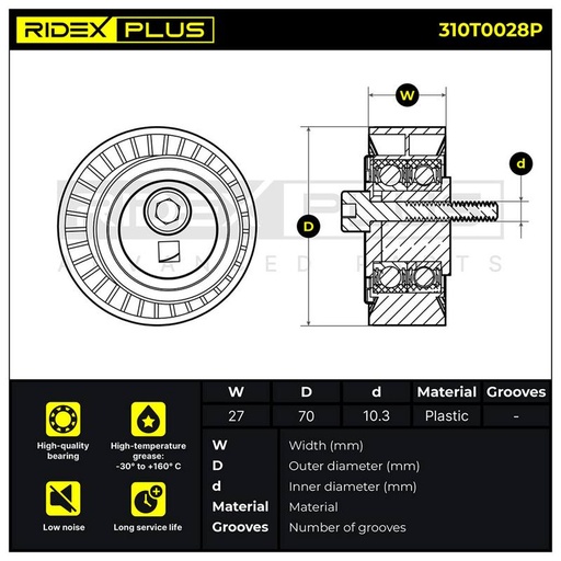[SUPP-6358-310T0028P] Tensioner Pulley, V-ribbed belt
