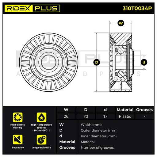 [SUPP-6358-310T0034P] Tensioner Pulley, V-ribbed belt