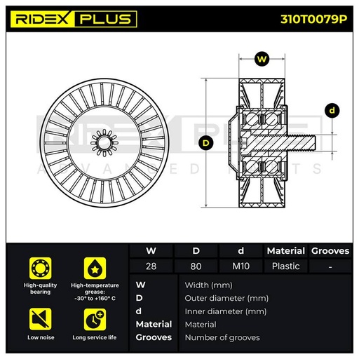[SUPP-6358-310T0079P] Tensioner Pulley, V-ribbed belt