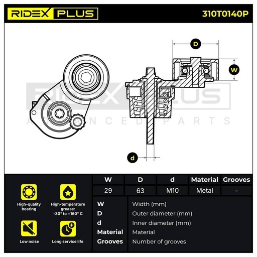[SUPP-6358-310T0140P] Tensioner Pulley, V-ribbed belt