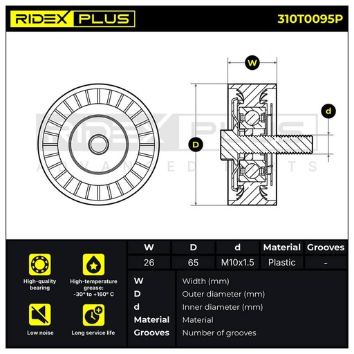 [SUPP-6358-310T0095P] Tensioner Pulley, V-ribbed belt