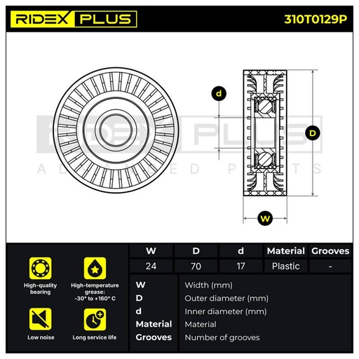 [SUPP-6358-310T0129P] Tensioner Pulley, V-ribbed belt