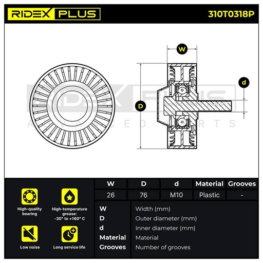 [SUPP-6358-310T0318P] Tensioner Pulley, V-ribbed belt