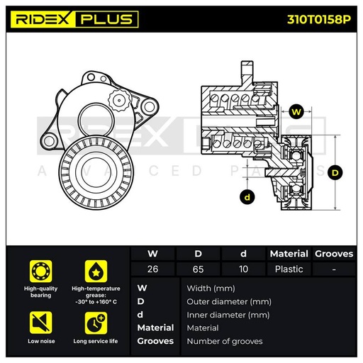 [SUPP-6358-310T0158P] Tensioner Pulley, V-ribbed belt