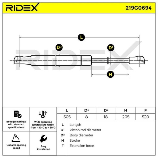[SUPP-6358-219G0694] Gas Spring, boot/cargo area